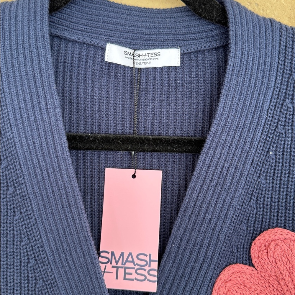 Smash + Tess Navy Cardigan with Pink Floral Design - Picture 2 of 5